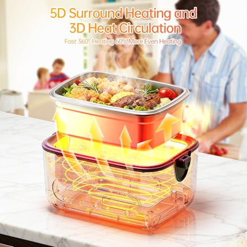 Image of 2X1.2L Cordless Electric Lunch Box For Adults,6x4000mAh Rechargeable lunch box Upgared 100W 5D Surround Heat Tech,Food Warmer 220F Max,with Dual Insulated Bag,BPA Free,Brown