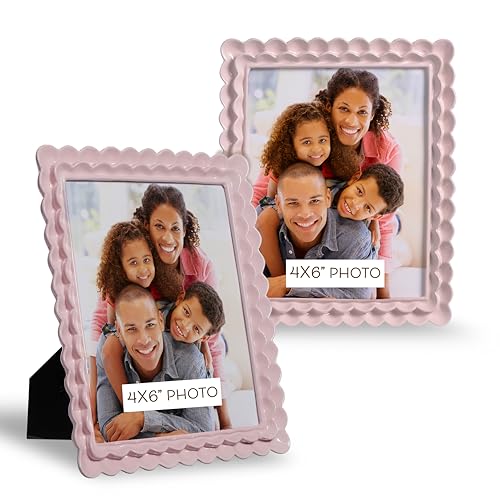 Sheffield Home Ruffle Edge Resin Picture Frame Set, Decorative Scalloped Photo Frame for Tabletop Display, 4x6, Light Pink