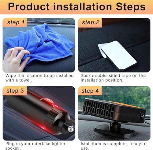 Image of Car Heater,12V 200W Portable Fast Heating Defroster Automobile Windshield Fast Heaters Car Heater That Plugs into Cigarette Lighter for Car, SUV, Trucks (Orange Black)