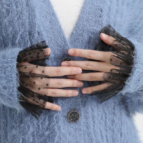 Image of Wrist Cuffs for Women, Ruffled Fake Sleeves Elastic Detachable Arm Cuffs for Sweater Blouse Coat