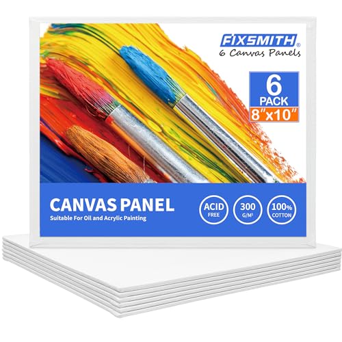Image of FIXSMITH Canvas Boards for Painting 8x10 Inch, Super Value 6 Pack White Blank Canvas Panels, 100% Cotton Primed, Painting Art Supplies for Professionals, Hobby Painters, Students & Kids