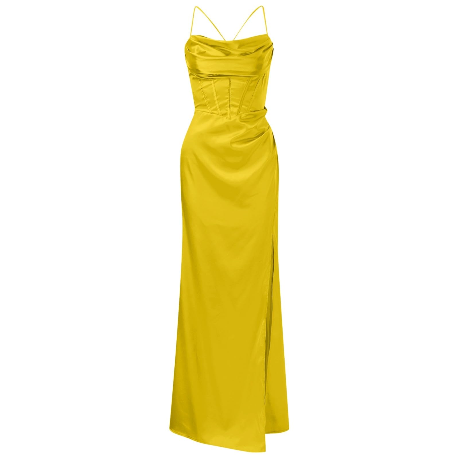 Générique Robe Longue Sexy en Satin pour Femme, Corset, Bretelles, Push-up, arête de Poisson, froncée, soirée, Longue