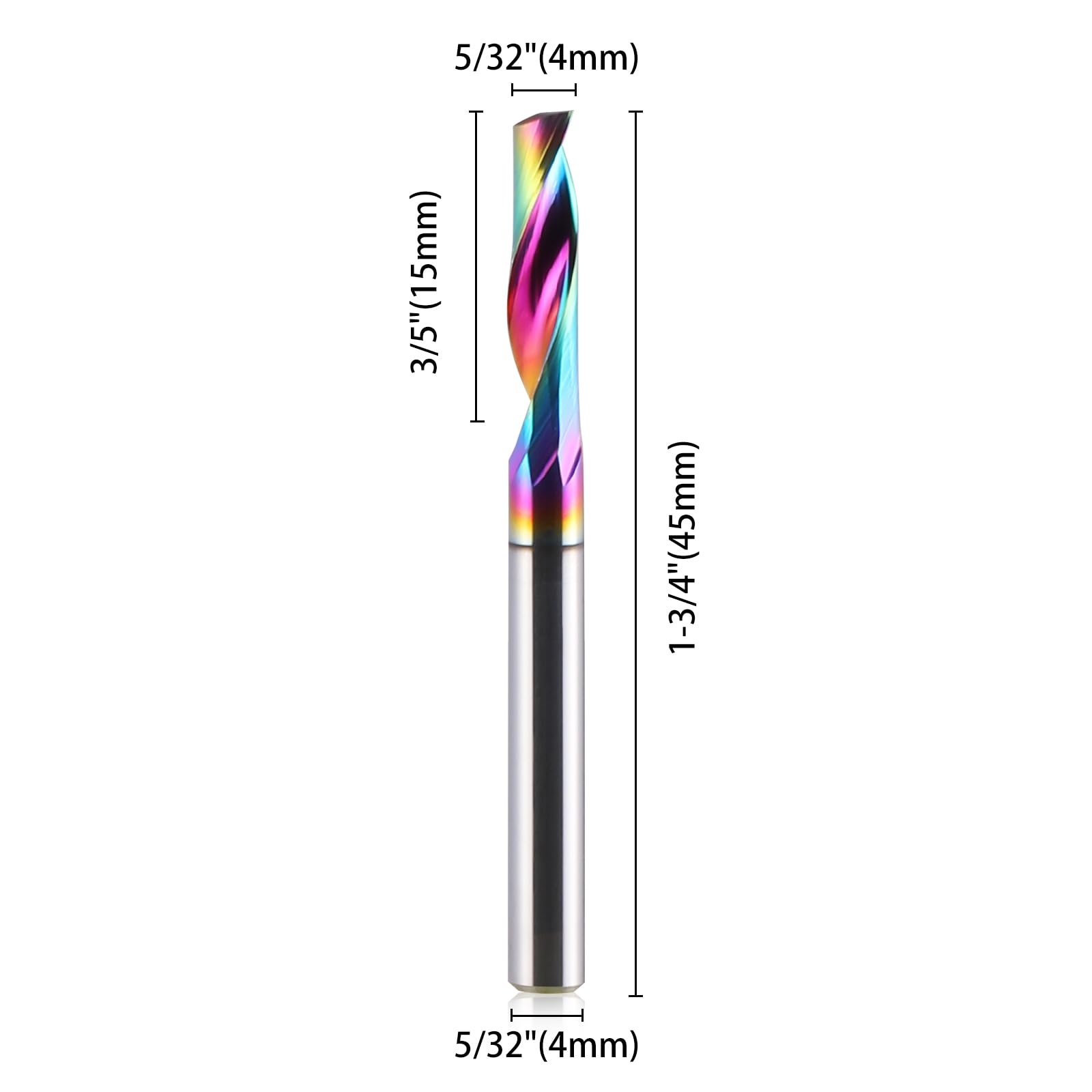 Fraises à défoncer CNC à cannelure unique 4 mm, tige de 4 mm, diamètre de coupe de 15 mm,fraise d'extrémité en alliage de carbure de tungstène solide, fraise à revêtement DLC pour aluminium, lot de 5