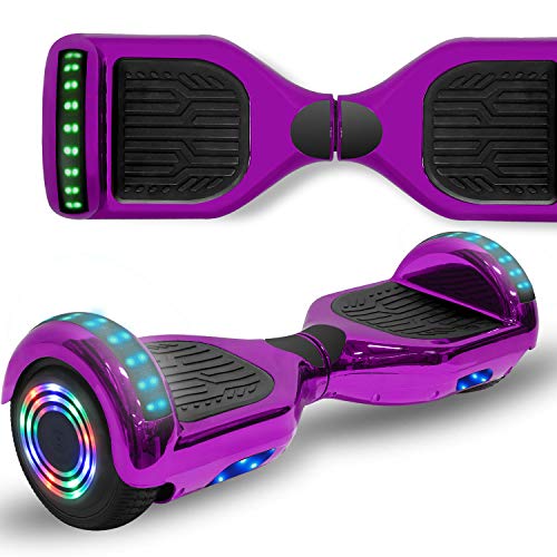 Longtime 6.5" Flashing Wheels Rechargeable Battery Self Balancing Scooter Electric Hoverboard for Kids and Adult Bluetooth Speaker LED Lights UL2272 Certified (Chrome Purple)