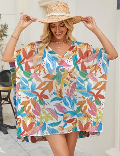 Chunoy Womens Side Slit Chiffon Tunic V Neck Casual Loose Tops Summer Beach Cover Up3