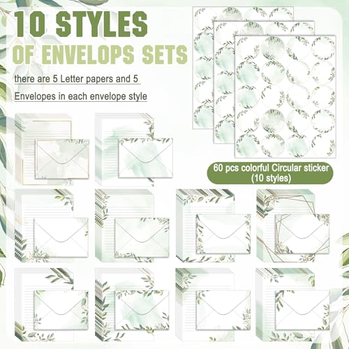 Image of TaoBary 160 Pcs Eucalyptus Stationery Paper and Envelopes Set