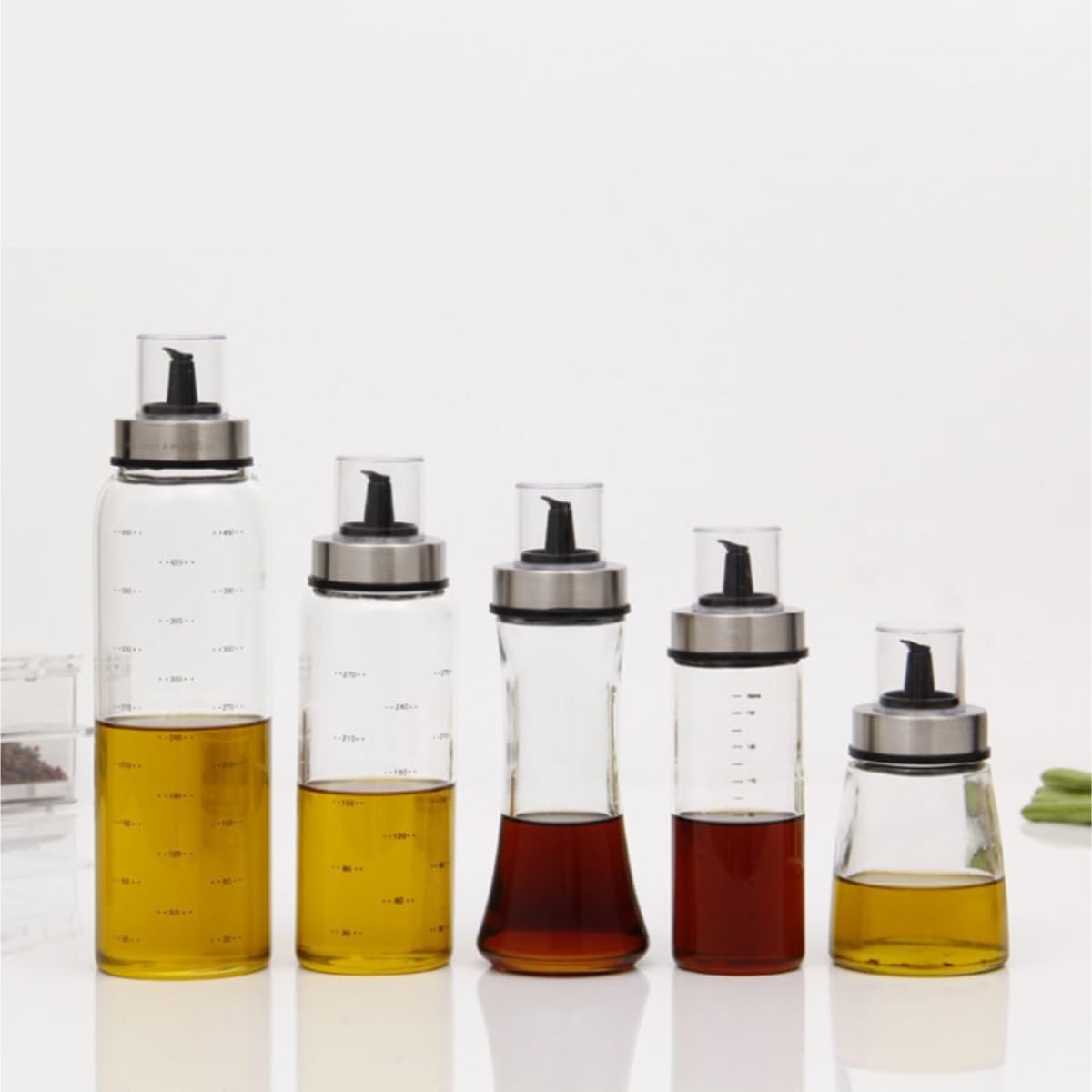 Dispenser per Salsa di Soia Set di 2 Bottiglie di Condimento for Cucina in Vetro for Uso Domestico, Prevenzione delle Perdite di Olio Contenitore Dell'olio