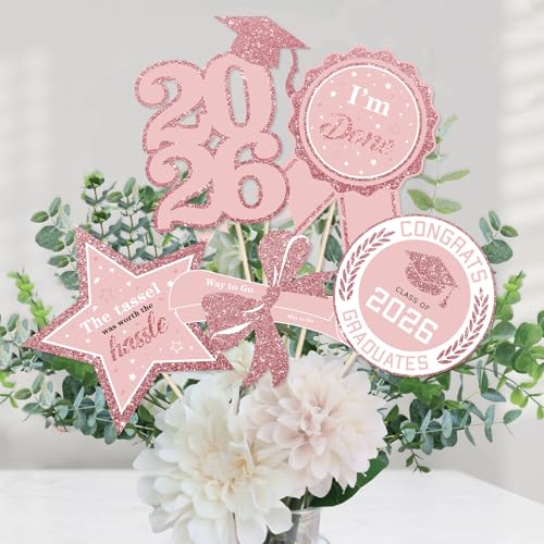 Image of Graduation Decorations for Class of 2026-60pcs Glitter Rose Gold Party Table Centerpieces Sticks with LED String Light for College High School 2026 Graduation Party Favors Supplies