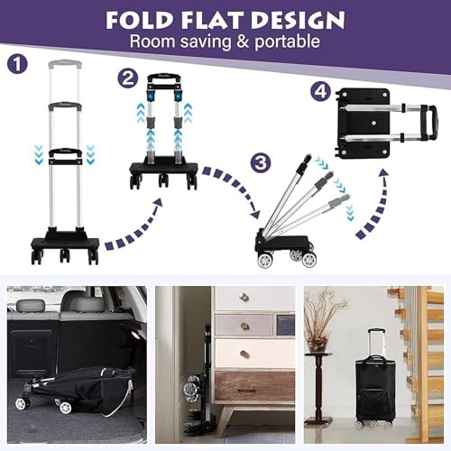 SXRLOZ Einkaufstrolley mit Rädern - Faltbar - Leichter tragbarer Metallwagen 35L, integrierte abnehmbare wasserdichte Tasche für Einkauf, Camping, Reisen(Blue) – Bild 7