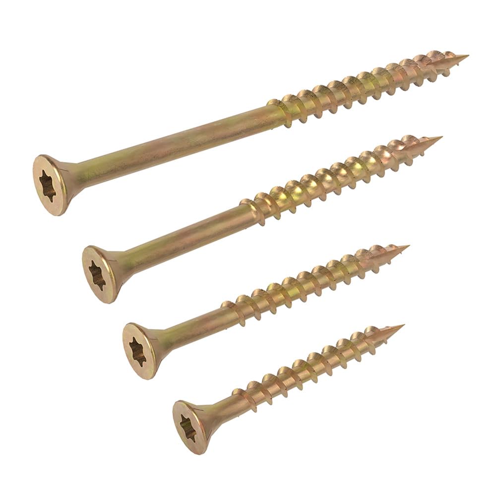Grip-Rite GCSASSTGLD - Viti per legno, 335 pezzi, in acciaio legato, T-25 con attacco a stella, testa piatta, finitura zincata, misure assortite da 3,5 cm a 7,6 cm