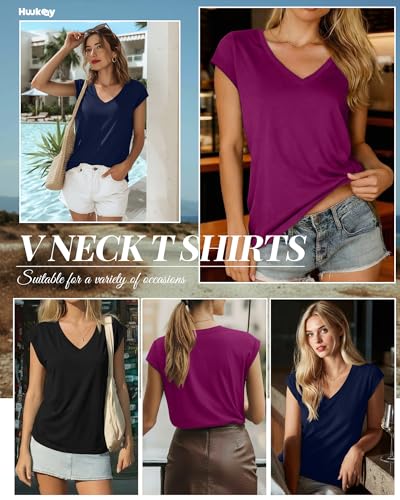 Image of Huukeay 3 Pack Women's V Neck Cap Sleeve T Shirts