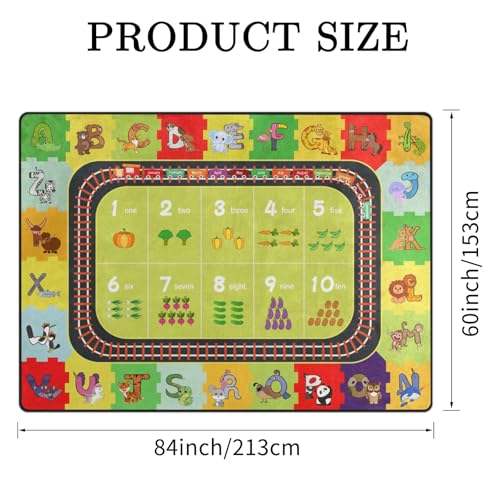 Engree ABC Alphabet Rug，Kids Playmat Rugs Classroom Educational Carpet- 5x7 Ft Cute Cartoon Animals Puzzle Area Rug with Rubber Backing,Nursery Mat wtih Numbers for Girls Boys Bedroom Playroom