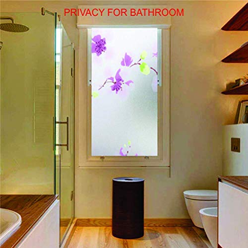 Image of ELTON 3D Vinyl Self Adhesive Decorative, Heat Control Anti UV, Vertical Waves Privacy Film for Bathroom Door Window (Lilac Flower, 24 x 240 inches)