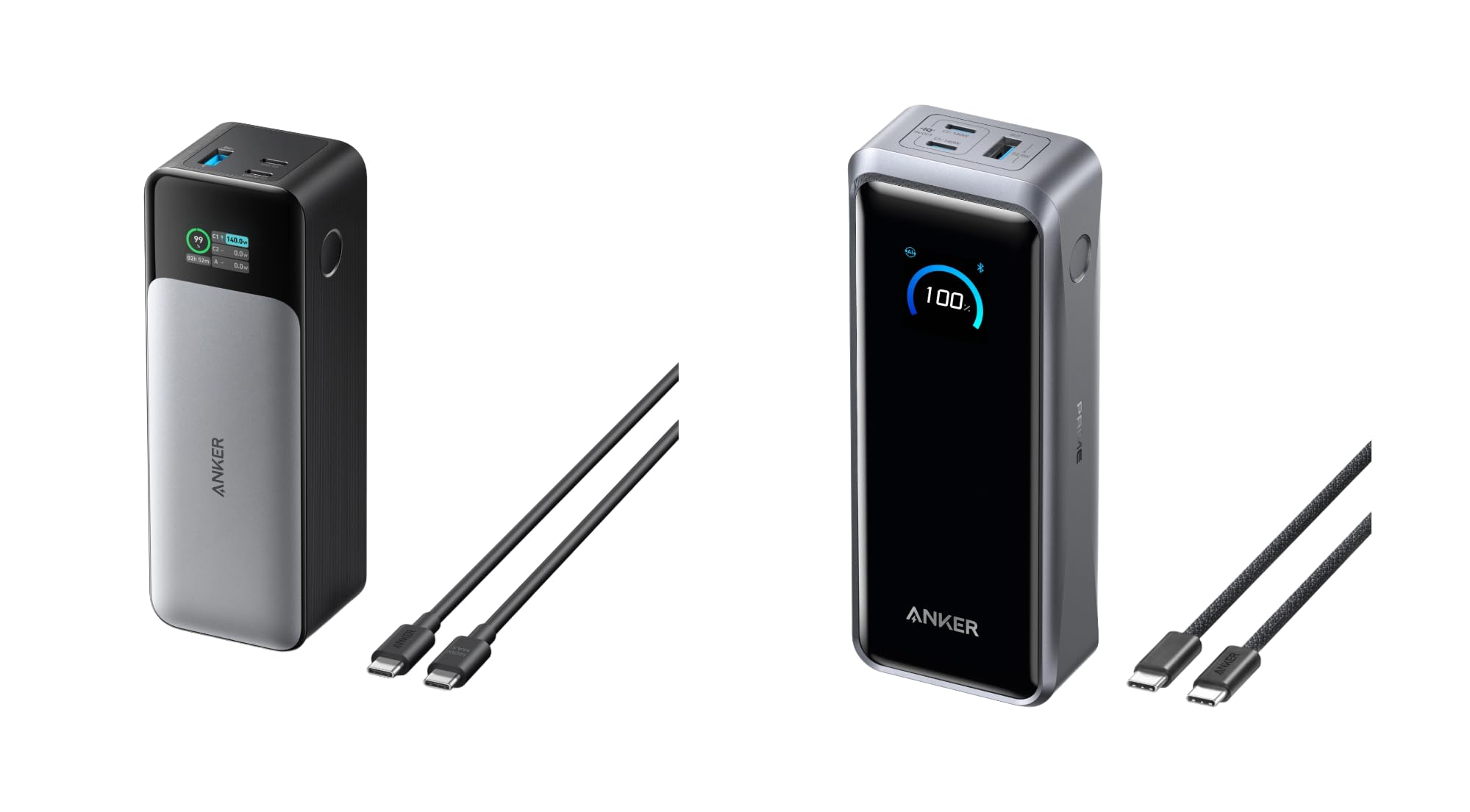 Anker 737 Power Bank 24 000mAh 3-Port Laptop Portable Charger with 140W Fast Charging Black Battery Bundle