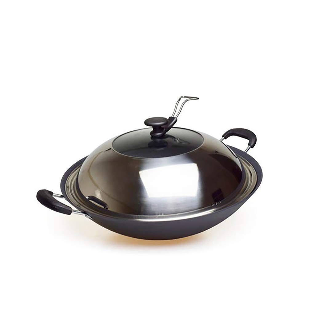 ASerZenith Wok For Induction Cast Iron Wok Binaural Old Fashioned Cooking Wok Concave Induction Cooker Stoves Be Applicable,37Cm