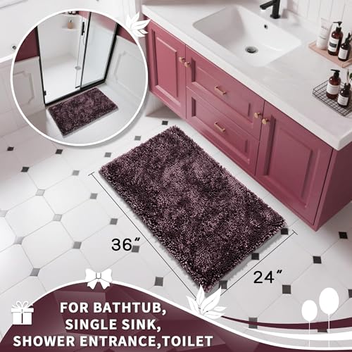 Image of Yimobra Large Bathroom Rug Non Slip 36x24 Inch, Extra Thick Soft Absorbent Chenille Bath Mat, Machine Washable Bath Rugs for Bathroom Floor, Tub and Shower, Home Decor Accessories, Purple Grey