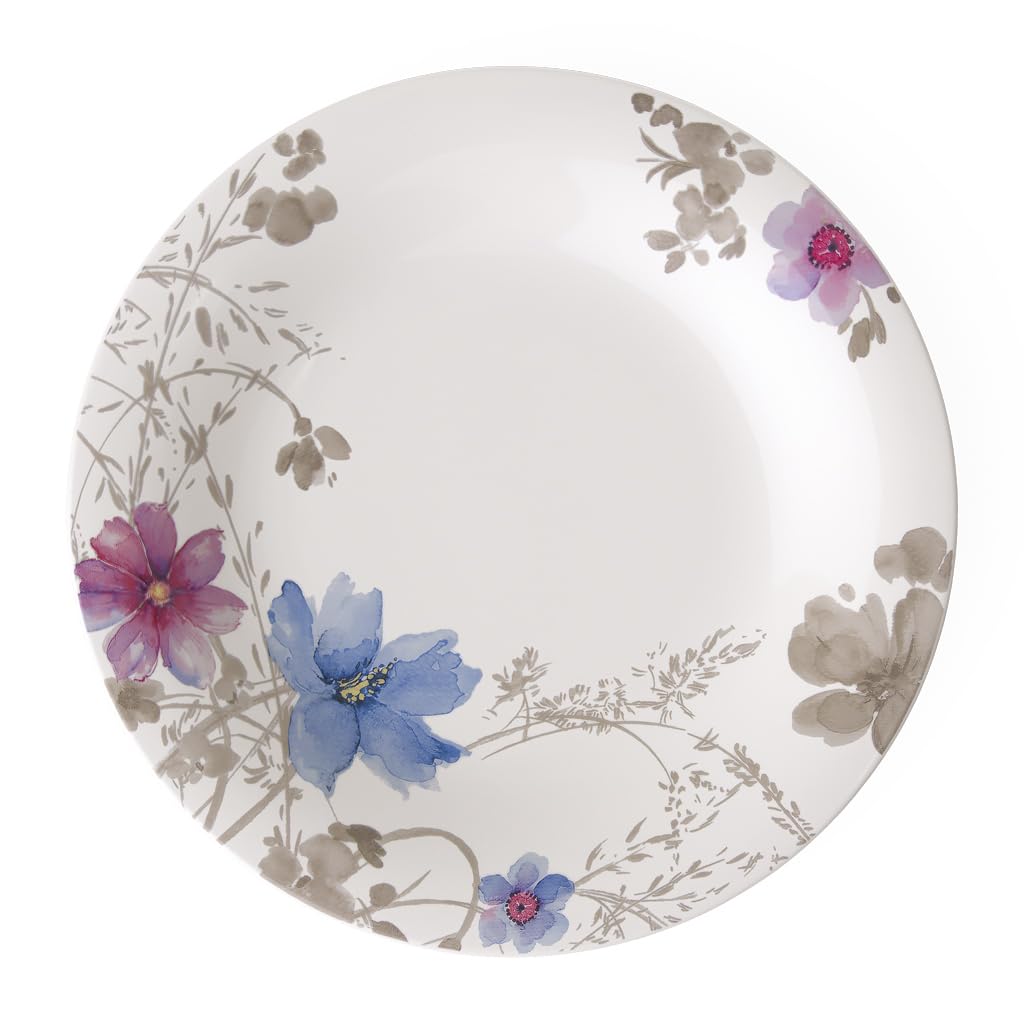 Villeroy & Boch Mariefleur Gris Basic Round Gourmet Plate, 30 cm, Premium Porcelain, White/Multicoloured