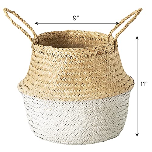 Artera-Woven-Seagrass-Plant-Basket-Wicker-Belly-Basket-Planter-Indoor-with-Plastic-Liner-and-Handles-Natural-Plant-Pot-for-Fiddle-Leaf-Fig-Tree-Snake-Plant-Small-Natural-Beige