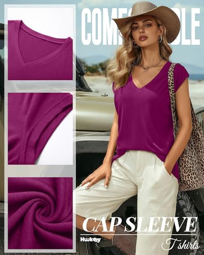 Image of Huukeay 3 Pack Women's V Neck Cap Sleeve T Shirts