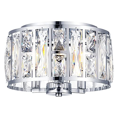 Coyilap Chrome Flush Mount Ceiling Light, 3 Lights Close To Ceiling Light Fixtures, Crystal Ceiling Light For Kitchen, Bedroom, Hallway, Xdd005-3-Ch #TOP2