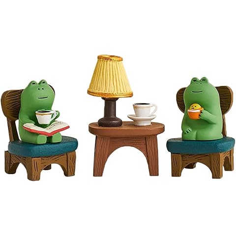 Miniature Frog Figurine Statue, Help Relax Enjoying Tea Time Mini Frog Cat Collecti...