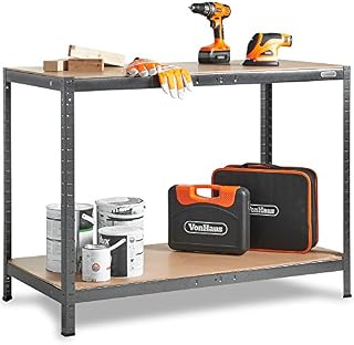 VonHaus Work Bench - Heavy Duty Garage Workbench with Storage for General DIY Tasks - Metal Workshop Bench with 500kg Capacity - Boltless Work Benches for Workshops, Garage and Shed