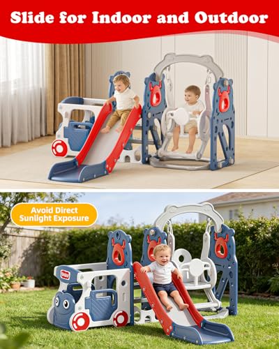 Image of XJD 10 in 1 Toddler Slide, Kids Slide for Toddlers 1-3, Toddler Play Climber Slide Playset with Basketball Hoop and Ball,Toddlers Outdoor Indoor Playground (Red, Medium)