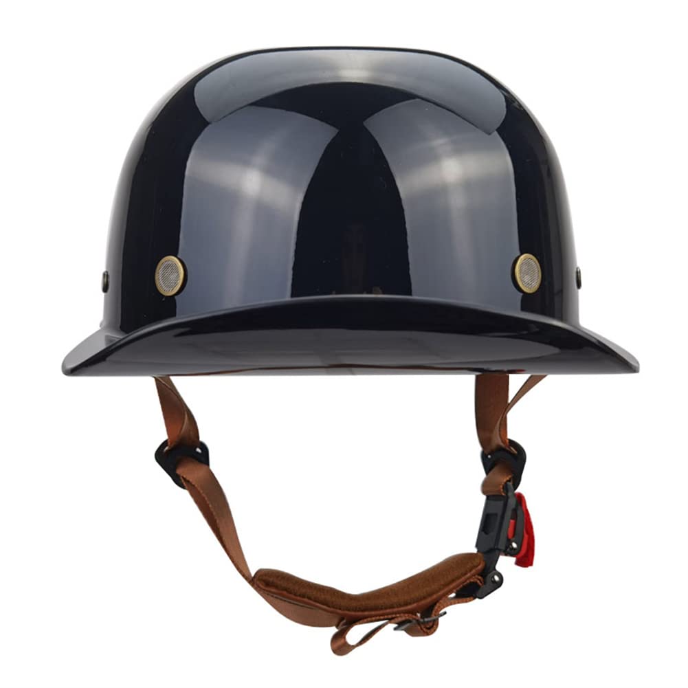 Rétro Casquette De Baseball Vintage Casque De Moto À Visage Ouvert pour Hommes Femmes Mobylette Bols Casque pour Toutes Les Saisons (Bright Black,XL(59-60cm))