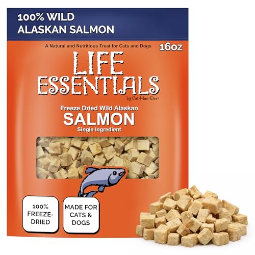 Life Essentials by Cat-Man-Doo | Salmon - 16oz. Bag | Freeze Dried Salmon Cat & Dog Treats | Healthy, Single Ingredient, Training Treats, High Protein
