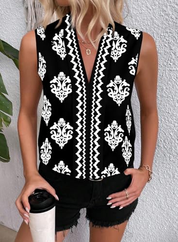 BLENCOT Women's Summer Tank Tops Chiffon V Neck Sleeveless Floral Printed Shirts Blouse2