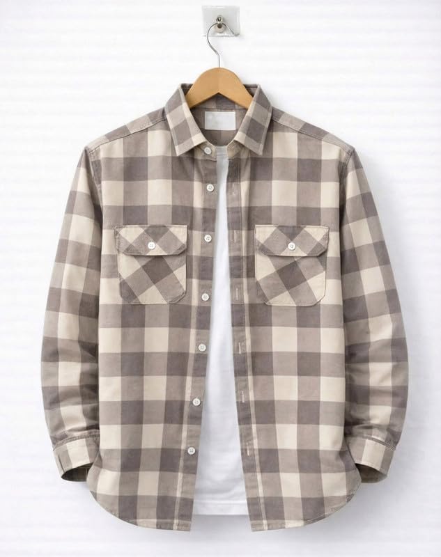Image of DEELMO Men's Stylish Cotton Blend Casual Chakes Shirt || Full Sleeve Shirt with Dual Flap Pockets Fabric || Perfect for Casual and Classic Fit & Style || Stylish Everyday Wear