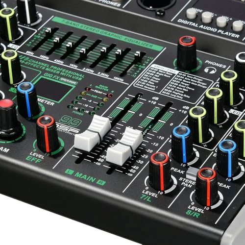 Image of DaBeatz 8 Channel Audio Mixer with Bluetooth USB & DSP Effects | 99 DSP, 7-Band EQ, PAD /HPF, 48V Phantom Power | Professional DJ Sound Mixer for Studio, Karaoke, Live & Recording Setup
