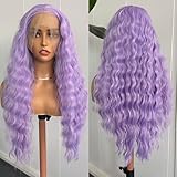 RONGDUOYI Loose Wave Lavender Lace Front Wigs for Women Girls 13x4 Free Part Pre Plucked Natural Hairline Synthetic Wig Light Purple Body Wave Cosplay Wigs 24 Inches