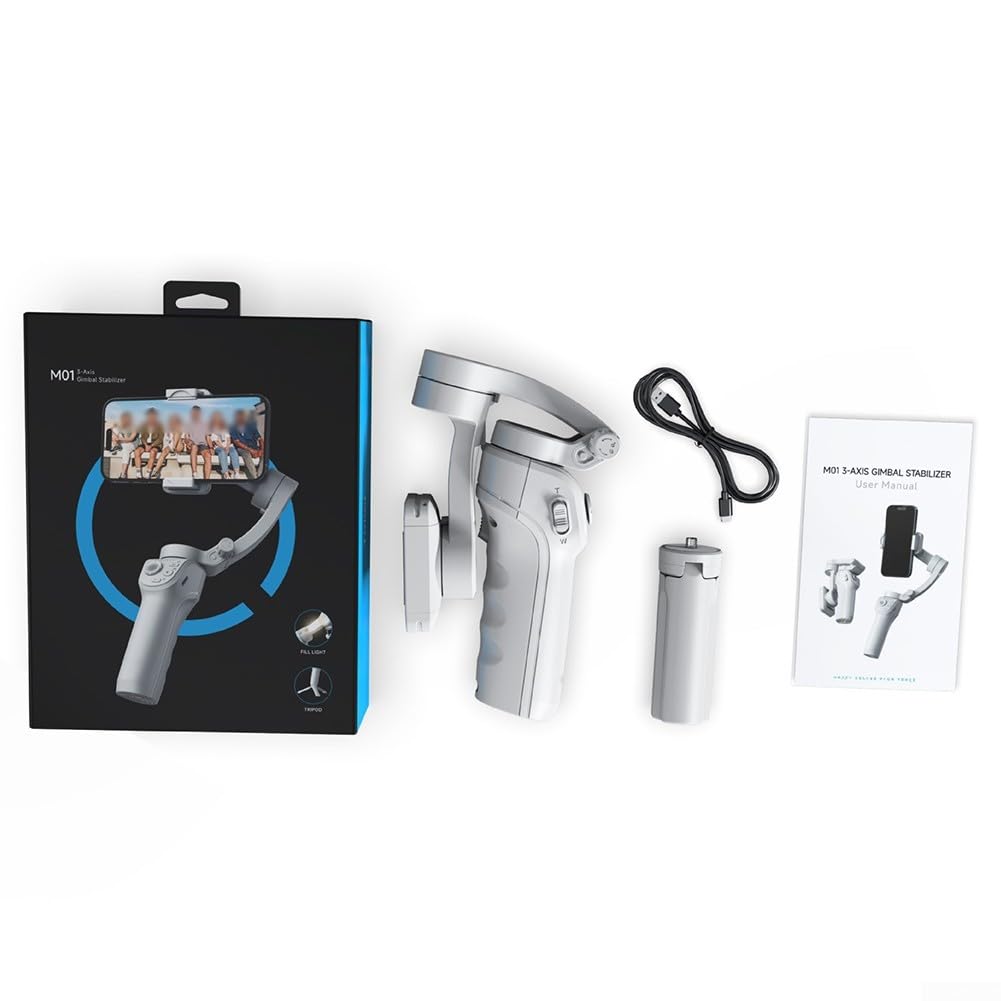 Gimbal inteligente de 3 ejes para smartphone con seguimiento facial | Trípode de luz de llenado | Interruptor horizontal vertical con un solo clic | Agarre ergonómico a dos manos para