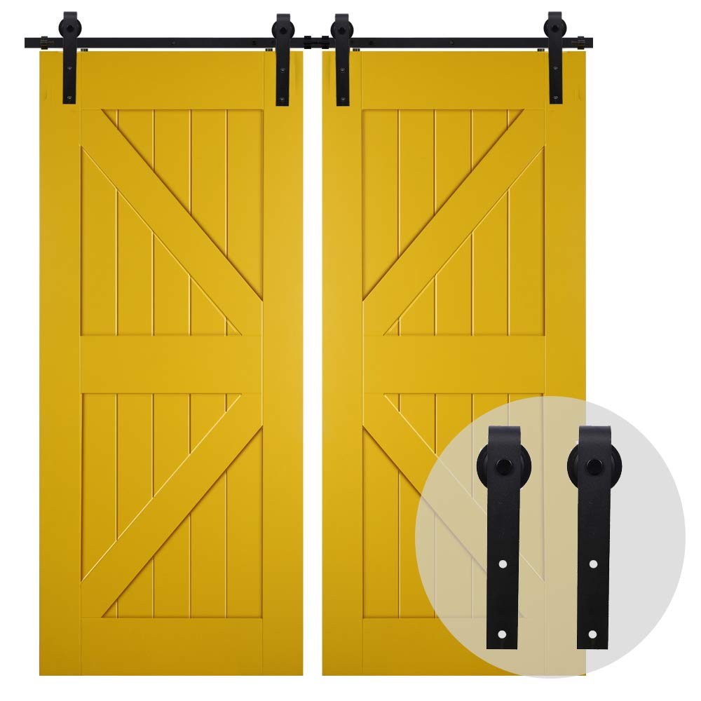 Ccjh Black 6.6Ft/201Cm Sliding Barn Wood Door Hardware Closet Kit Sliding Track Roller Hangers For Double Doors