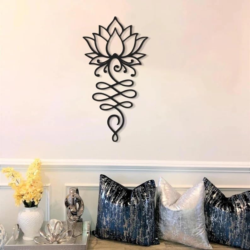 Image of BLIND SHOP Lotus Flower Metal Wall for Home Decor | Wall Sculpture Home Decoration | Metal Art | Metal Wall Art | Wall Hanging Housewarming Gift that Brings Luck to Home (58L X 30W X 1.5H Cm)