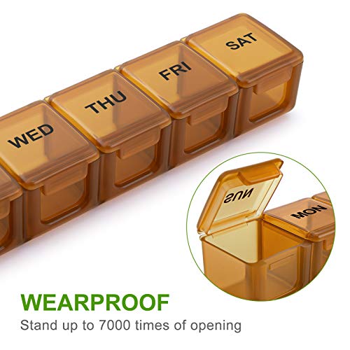 Image of BUG HULL Weekly Pill Organizer Large 2 Packs, Extra Large Travel Pill Organizers, Pill Box 7 Day, Travel Pill Case, Medicine Pill Organizer for Vitamins, Supplements and Medications (Brown+White)