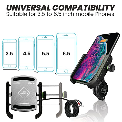 Image of GRAND PITSTOP Mobile Holder for Bikes, Motorcycle, Scooter, Bicycles, Jaw Grip with Charger Bike Mobile Holder for Maps and GPS Navigation with 360 Rotation Aluminium Handlebar Phone Mount-Silver