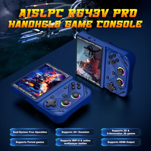 Image of RG43V Pro Retro Handheld Game Console, 4.3 Inch IPS Screen, Portable Open Source Dual System with RK3562 CPU,with 64GB TF Card, Support WiFi Networked Fighting, HDMI TV Output(Blue 64GB)