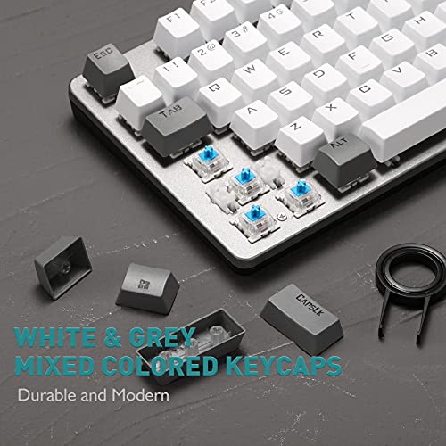 Aula F3287 Wired Tkl Rainbow Mechanical Gaming Keyboard, 80% Compact Tenkeyless 87 Keys Layout W/Tactile Blue Switches, White & Grey Mixed-Color Keycaps, Programmable Macro Keys #TOP4