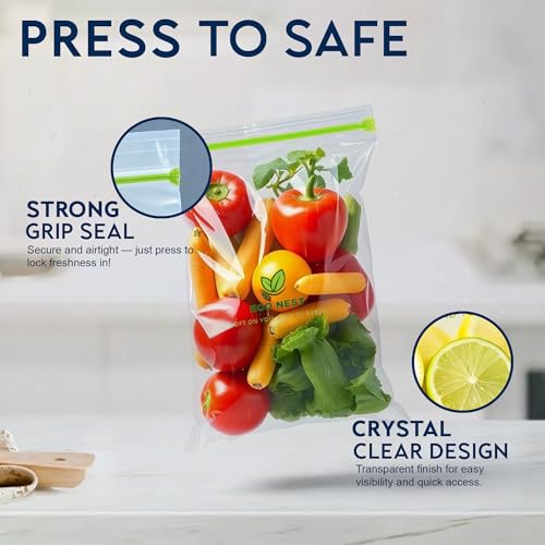 Image of Medium Multipurpose Ziplock Storage Bags | 60 Reusable Bags (21 x 26 cm) | Double Grip Zipper | Leak-Proof, Freezer & Fridge Safe, BPA-Free, Food-Grade Ziplock Pouches