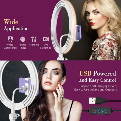 10'' Ring Light for Desk with Stand and Phone Holder,Overhead Tripod Ring Light,Video Conference Light with Adjustable Desk Arm Stand for YouTube Makeup, Tik Tok, work for Phone, Webcamwhite - Image 4