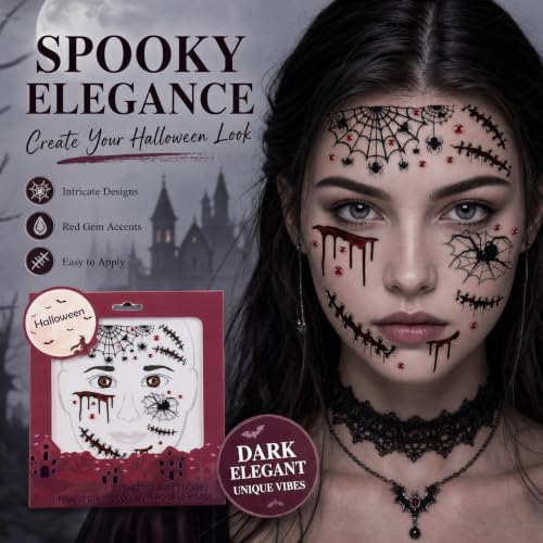 2 Sheets Halloween Face Stickers Halloween Face Tattoos for Women Men Kids - image 5