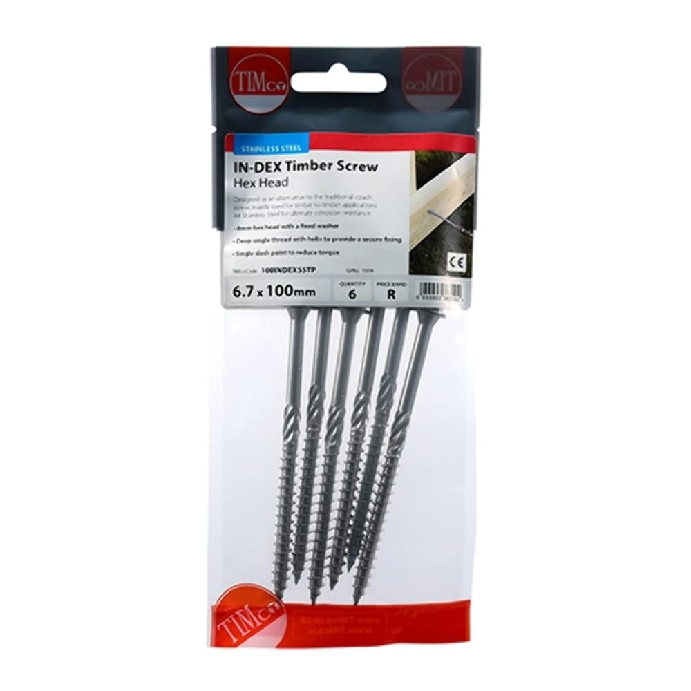 TIMCO Hex Head Timber Screw - A4 SS 6.7 x 100 Pack 6