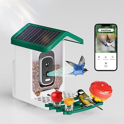 Smart Bird Feeder with Camera Solar Powered for Outdoors 2.4Ghz Wi-Fi Camera Birdhouse Inside 2.5k HD Ai Identification Video Birds Feed Camera Live Bird Watching Gifts for Birds Lovers Dad Mom