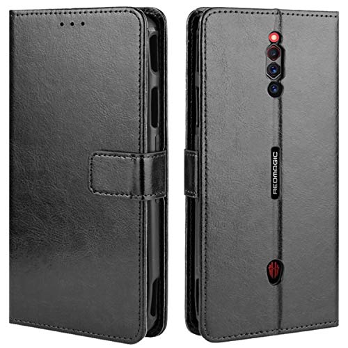 HualuBro ZTE Nubia Red Magic 5G - Funda de piel sintética retro magnética a prueba de golpes con tapa tipo libro con ranura para tarjetas para ZTE Nubia Red Magic 5G, color negro
