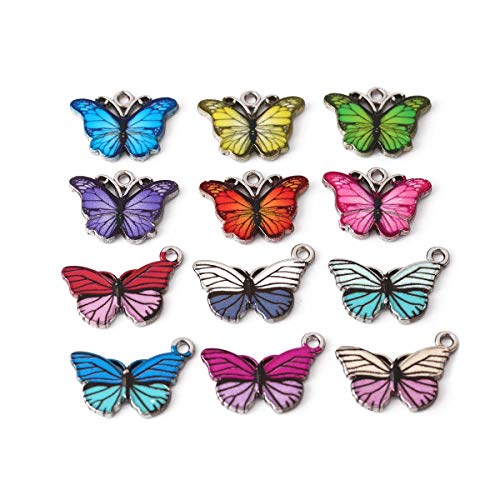 24pcs Alloy Oil Drop Butterfly Pendant Charms for Butterfly Necklace,Jewelry Making Bracelet Earring