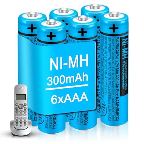 EOCIK 6 Pack BK-30AAABU NI-MH AAA Rechargeable Batteries 300mah Battery 1.2V for Panasonic Cordless Phones,Remote Controls,Electronics