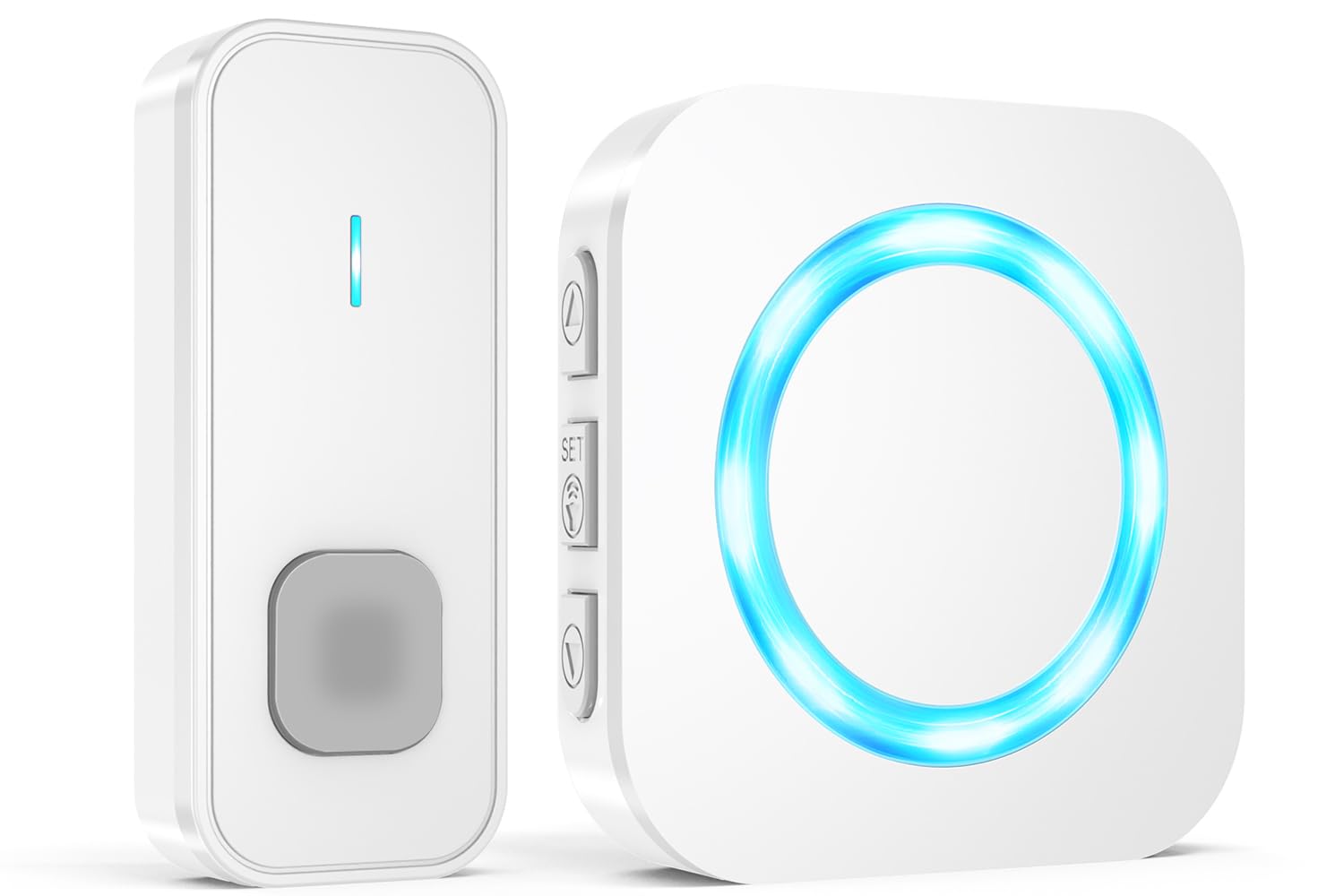 AIMAX Timbre Inalámbrico con 1 Emisor y 1 Receptor, Alcance de 400 m, IP55 Impermeable, 5 Niveles de Volumen / 55 Melodías, Apto para Interior y Exterior, Blanco