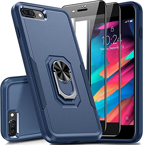 Nineasy for iPhone 7 Plus Case, with [Tempered Glass Screen Protector] [Built-in Kickstand Ring] Support Magnetic Car Mount Military Grade Shockproof Protective Case for iPhone 7 Plus 4G